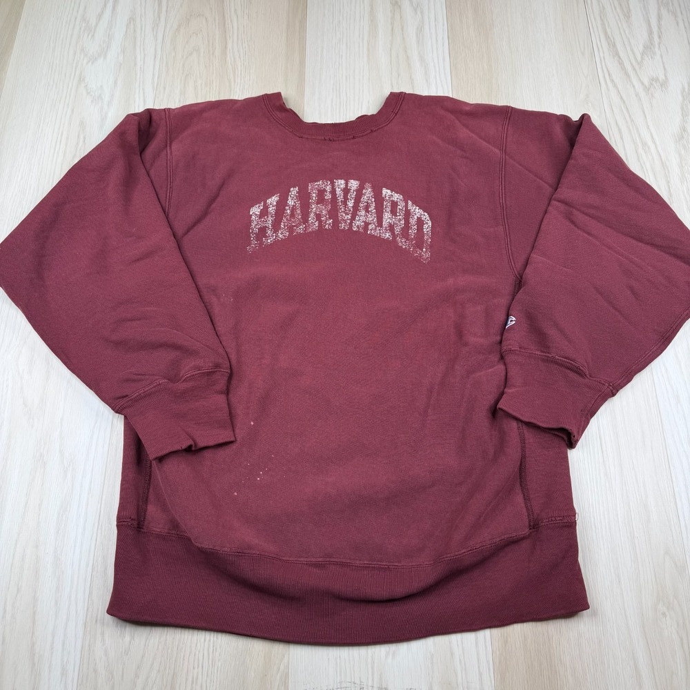 VTG Champion Reverse Weave Warmup Mens Burgundy Harvard University Crewneck  XL